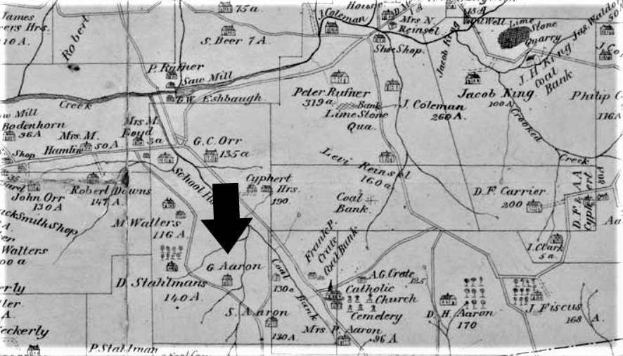 The arrow points to George and Margaret’s home in Limestone Township near Crates.